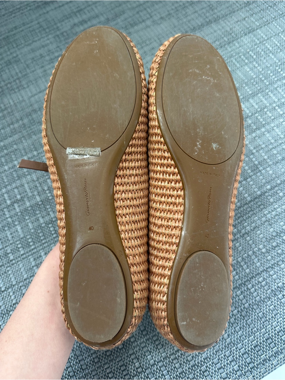 Gianvito Rossi “Carla” Tan Woven Mary Jane Flats 40 - Picture 6 of 6
